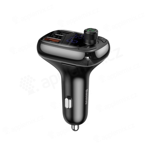 FM vysielač / transmitter BASEUS S-13 + nabíjačka do auta 2x USB + USB-C + Bluetooth 5.0 - čierna