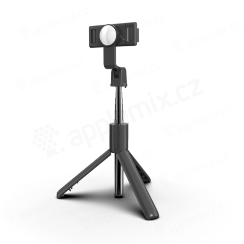 Selfie tyč / monopod + stativ - K10 teleskopická + bluetooth dálkové ovládání / spoušť + zrcátko - černá