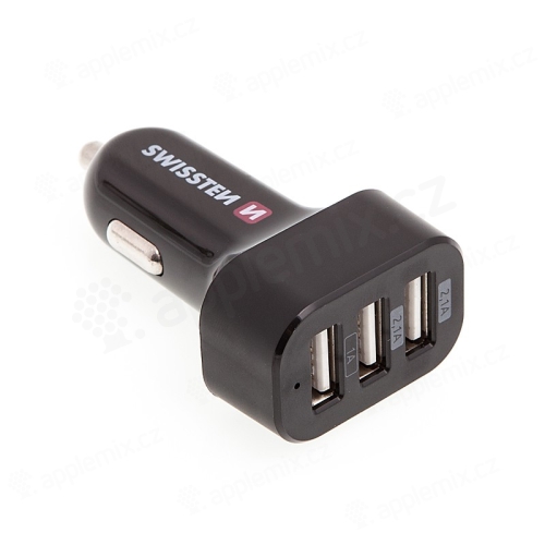 Nabíjačka do auta SWISSTEN s 3 portami USB (5,2 A) - čierna