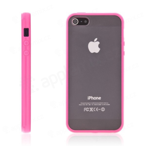 Ochranný plastový kryt pro Apple iPhone 5 / 5S / SE - průhledný s purpurovým gumovým rámečkem