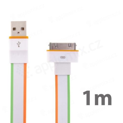 Noodle style pruhovaný synchronizační a nabíjecí USB kabel s 30pin konektorem pro Apple iPhone / iPod - bílý