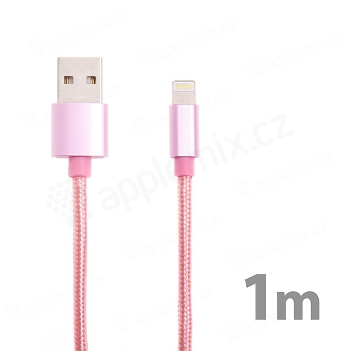 Synchronizační a nabíjecí kabel Lightning pro Apple iPhone / iPad / iPod - nylonový - růžový - 1m