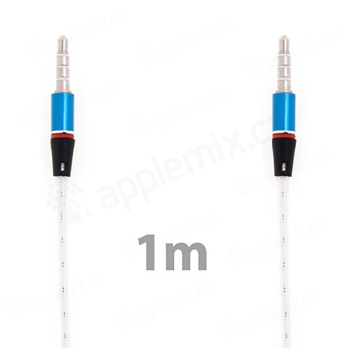 Propojovací audio jack kabel 3,5mm pro Apple iPhone / iPad / iPod a další zařízení - bílo-průhledný - 1m