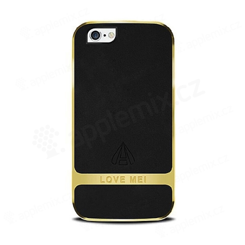 Kryt LOVE MEI pro Apple iPhone 6 / 6S - s kamínky - kovový / gumový - černý / zlatý