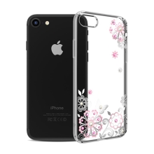 Kryt KAVARO pro Apple iPhone 7 / 8 - plastový - květiny a kamínky - stříbrný / průhledný