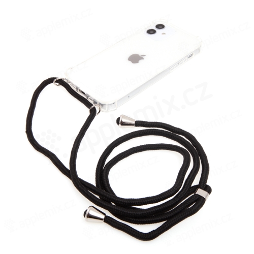 Kryt pre Apple iPhone 12 / 12 Pro - čierna šnúrka - gumový - priehľadný