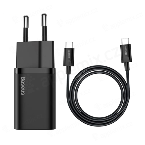 Nabíjacia súprava 2v1 BASEUS pre Apple MacBook / iPad - EÚ adaptér + kábel USB-C 1 m - 25 W - čierna