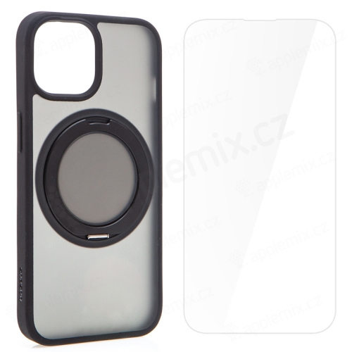 Kryt + predné tvrdené sklo BASEUS Smart Ring pre Apple iPhone 15 - plast/guma - čierny