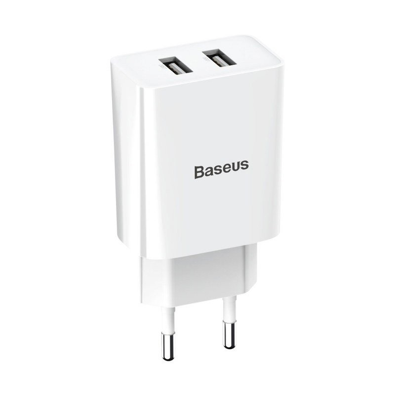Nabíječka / EU napájecí adaptér BASEUS - 2x USB - 10,5W - bílý, CCFS-R02
