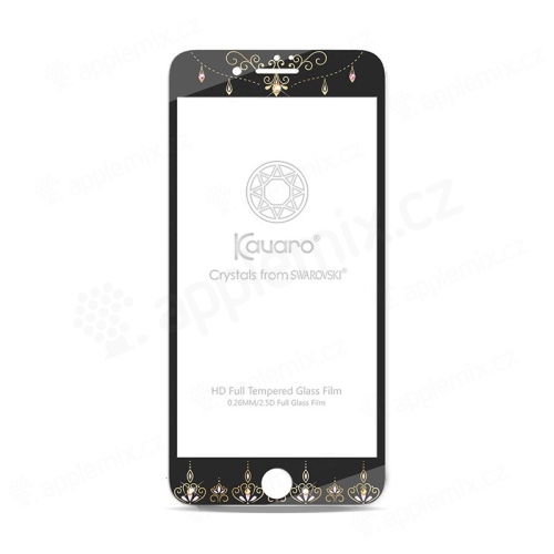 Tvrzené sklo (Tempered Glass) pro Apple iPhone 7 - na přední část - s kamínky Swarowski - ornamenty - černé - 0,3mm