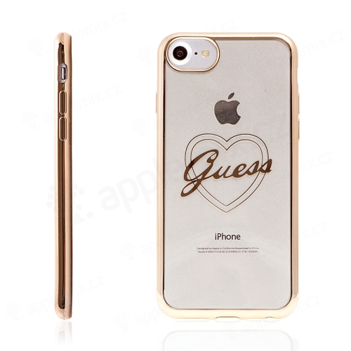 Kryt GUESS pro Apple iPhone 6 / 6S gumový - srdce - průhledný / zlatý