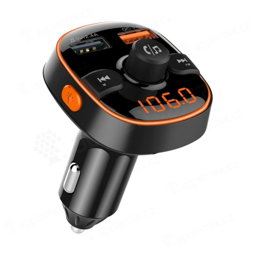FM vysielač / transmitter + nabíjačka do auta 2x USB + Bluetooth 5.0 handsfree - čierna