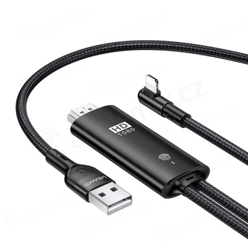 Prepojovací kábel Lightning na HDMI USAMS + USB pre Apple iPhone / iPad a iné zariadenia - 2 m - čierny