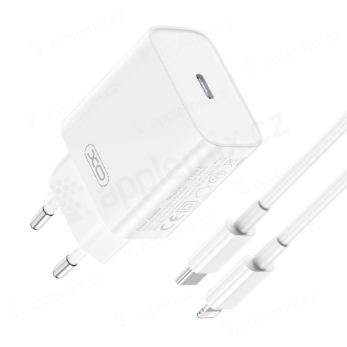 2v1 nabíjecí sada XO 20W pro Apple zařízení - EU adaptér a kabel USB-C / Lightning - bílá