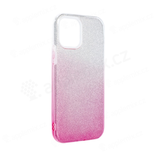 Kryt FORCELL Shining pre Apple iPhone 12 / 12 Pro - plast / guma - strieborný / ružový