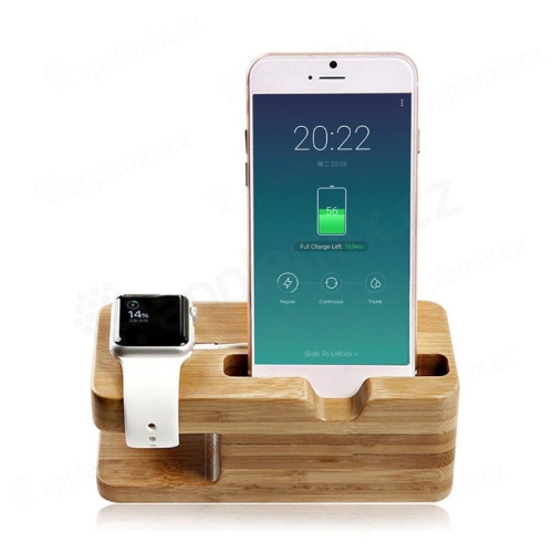 Stojánek VICO pro Apple iPhone + Apple Watch - bambusové dřevo