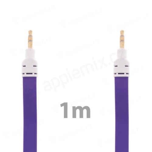 3,5 mm audio jack kábel v tvare rezanky pre Apple iPhone / iPad / iPod a iné zariadenia - fialový s bielymi koncovkami