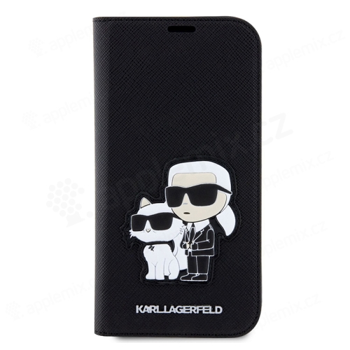 Pouzdro KARL LAGERFELD Saffiano NFT pro Apple iPhone 12 / 12 Pro - umělá kůže - Karl a Choupette - černé