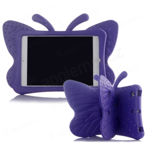 Detské puzdro pre Apple iPad mini 1 / 2 / 3 / 4 / 5 - 3D motýľ - stojan - penové - fialové