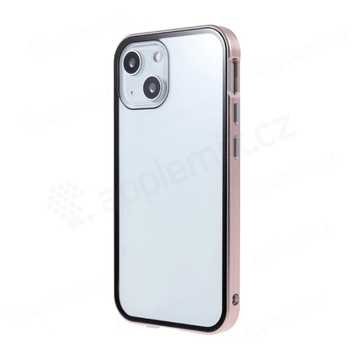 Kryt pro Apple iPhone 13 - 360° ochrana - magnetické uchycení - skleněný / kovový - růžový