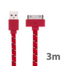 Synchronizační a nabíjecí kabel s 30pin konektorem pro Apple iPhone / iPad / iPod - tkanička - plochý červený - 3m