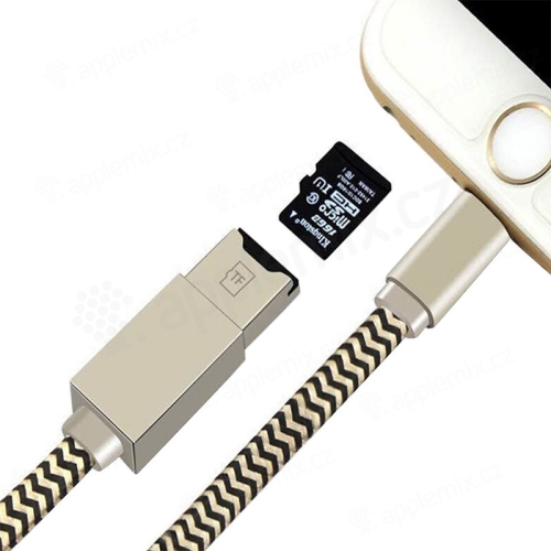 Čtečka Micro SD / synchronizační a nabíjecí kabel pro Apple iPhone / iPad / iPod - černý / zlatý