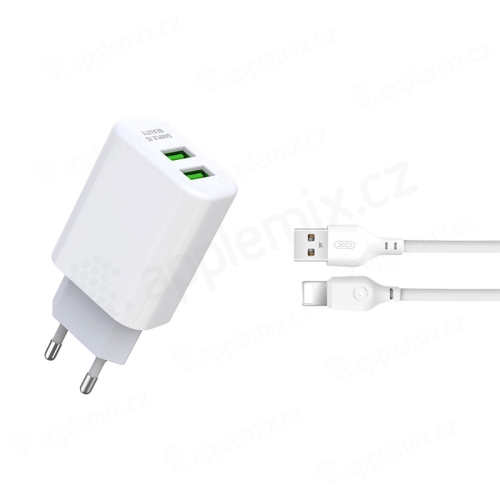 2v1 nabíjecí sada XO L85C pro Apple zařízení - EU adaptér a kabel Lightning - 2x USB - 12W - bílá