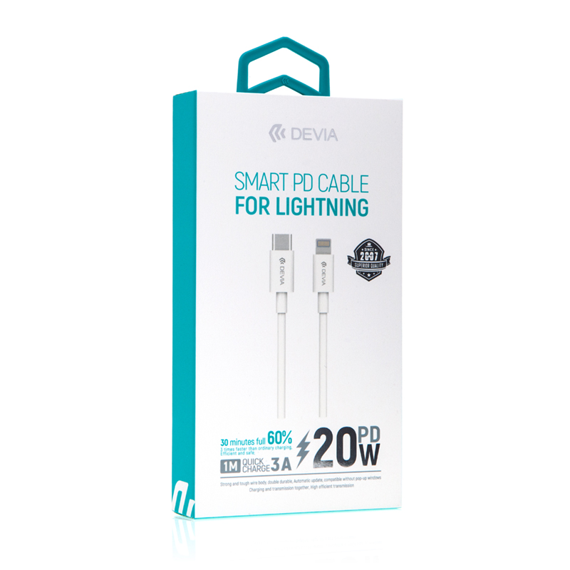Synchronizační a nabíjecí kabel DEVIA - USB-C - Lightning pro Apple zařízení - bílý - 1m