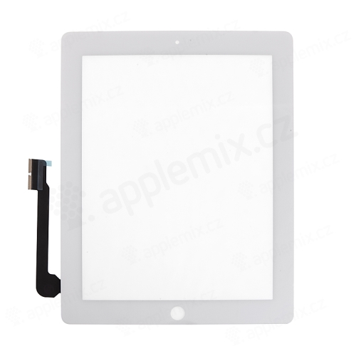Dotykové sklo (touch screen) pro Apple iPad 4.gen. - osazené - Home Button + konzole na fotoaparát - bílé - kvalita A