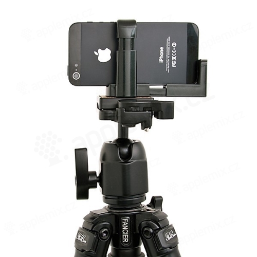 Univerzální držák na stativ / selfie tyč pro Apple iPhone a další mobilní telefony do šíře 6cm - černý