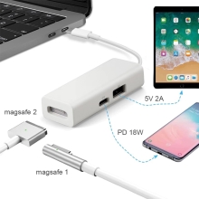 Přepojka / redukce napájení pro Apple MacBook - USB-C samec / Magsafe 1 / 2 samice - bílá