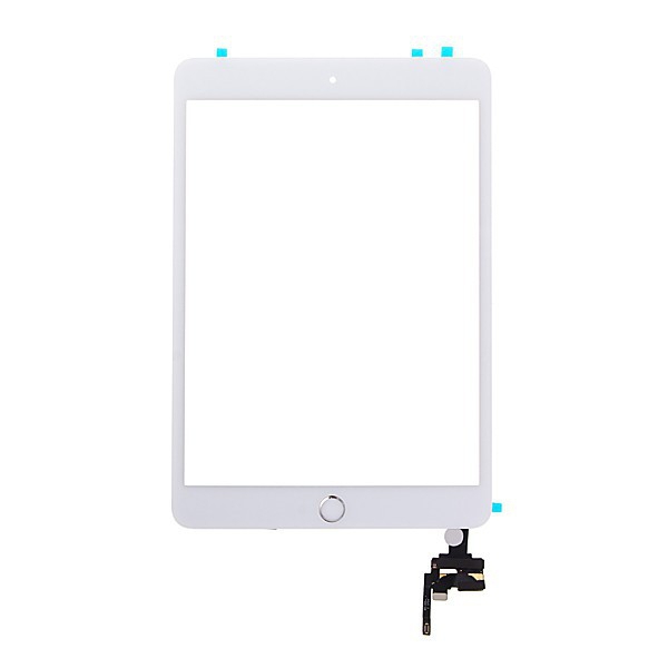 Dotykové sklo touch screen + IC konektor a flex s Home Buttonem pro Apple iPad mini 3 - bílé + stříbrným tlačítkem - kvalita A+