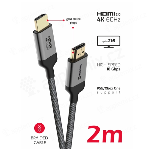 Kabel SWISSTEN HDMI-HDMI propojovací - podpora 4K@60Hz - šedý - 2m