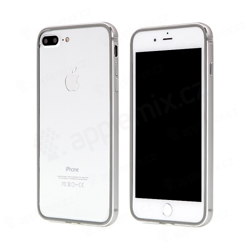 Rámček / nárazník s ochranou fotoaparátu pre Apple iPhone 7 Plus / 8 Plus - guma / hliník - sivý