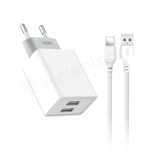 2v1 nabíjecí sada XO L96 pro Apple zařízení - EU adaptér a kabel Lightning - USB-C + USB-A - 30W - bílá