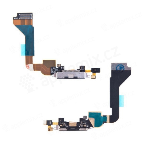 Flex kábel s napájacím a dátovým konektorom + SMD mikrofón pre Apple iPhone 4 - čierny - kvalita A+