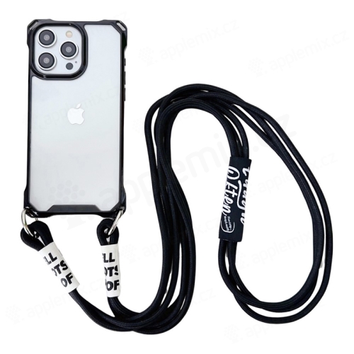 Kryt pro Apple iPhone 15 Pro - barevná šňůrka - zesílené rohy - gumový - průhledný / černý