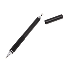 Dotykové pero / stylus + propiska - s diskem pro přesnost / přesné - kovové - černé