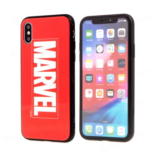 MARVEL kryt pre Apple iPhone X - sklo / guma - červený