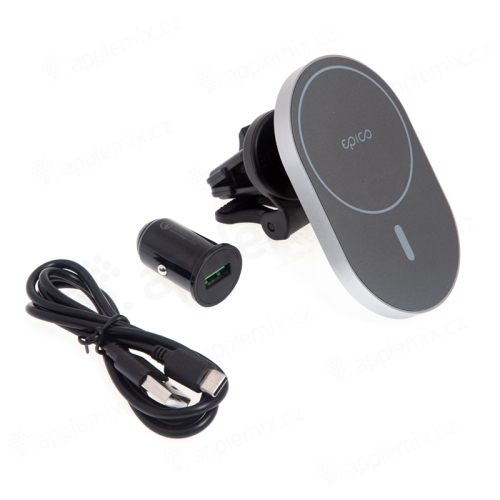 Držiak do auta EPICO + bezdrôtová nabíjačka kompatibilná s MagSafe + nabíjačka do auta - pre vetraciu mriežku - čierna