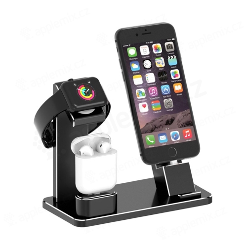 Nabíjecí stanice / stojánek pro Apple iPhone + AirPods + Watch - těžký - hliníkový - černý / stříbrný