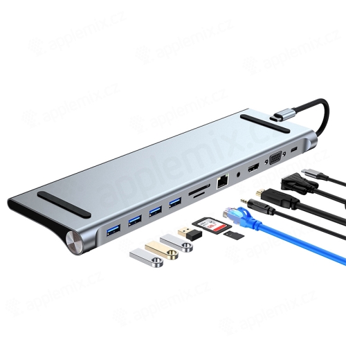 Dokovací stanice / port replikátor pro Apple MacBook - USB-C na HDMI, USB-A, ethernet, VGA, SD - šedá