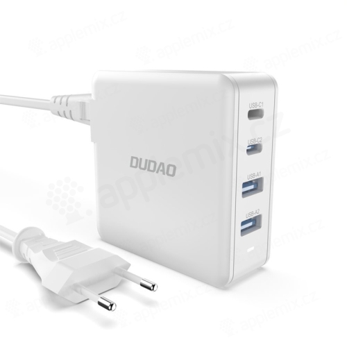 100W EU napájecí adaptér / nabíječka DUDAO - GaN - 2x USB-C PD + 2x USB-A pro Apple iPhone / iPad / MacBook