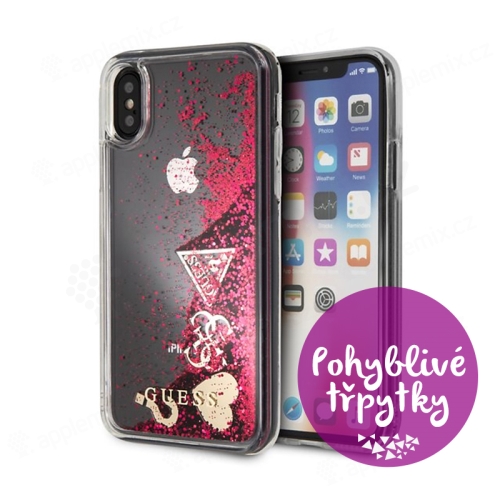 Kryt GUESS Liquid Glitter pro Apple iPhone X / Xs - plastový - růžové (malinové) třpytky