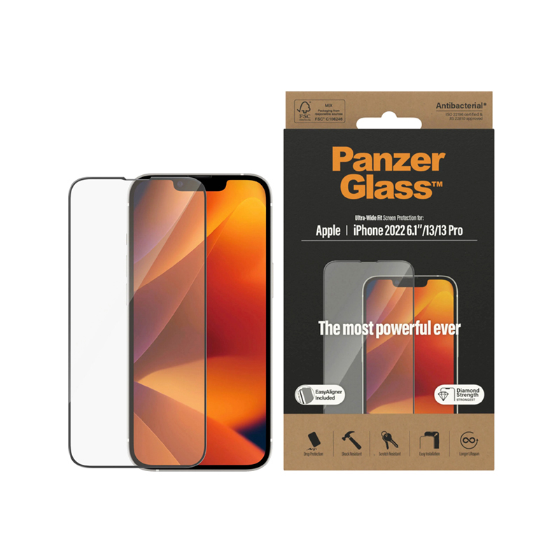 Tvrzené sklo (Temperd Glass) PANZERGLASS pro Apple iPhone 13 / 13 Pro / 14 - Ultra wide fit + aplikátor