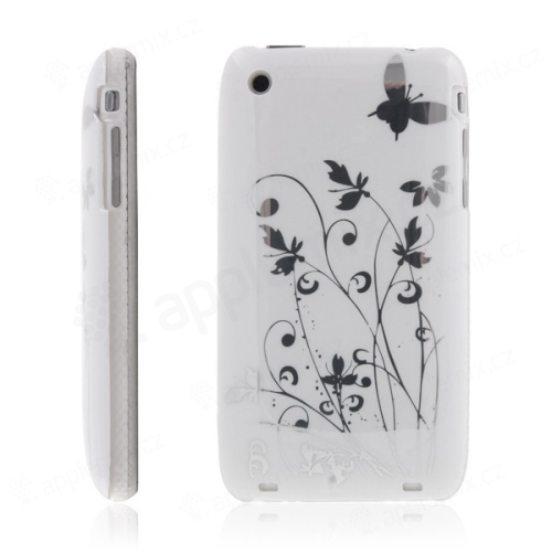Ochranný plastový kryt pro Apple iPhone 3G/3GS - bílý s průhledným rámečkem a stříbrným květinovým motivem