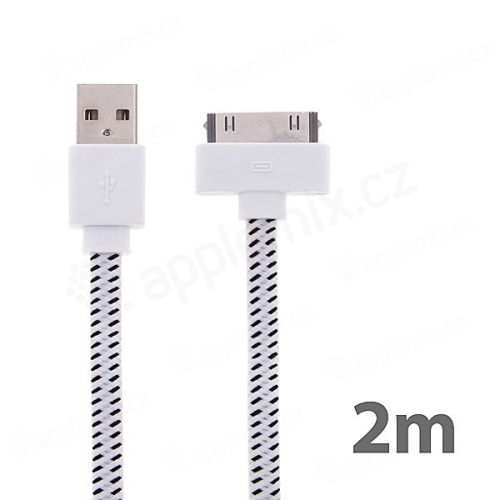 Synchronizační a nabíjecí kabel s 30pin konektorem pro Apple iPhone / iPad / iPod - tkanička - plochý bílý - 2m