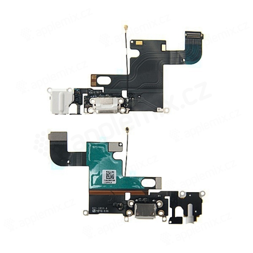 Napájací a dátový konektor s flex káblom + audio jack konektor + GSM anténa + mikrofón pre Apple iPhone 6 - biely - kvalita A+