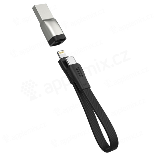 Synchronizačný a nabíjací kábel XO - mini dizajn - USB-C / USB-A - lightning - plochý - sivý - 0,2 m