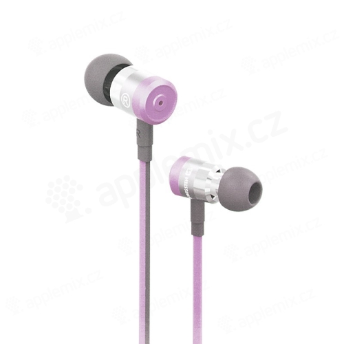 Sluchátka SWISSTEN pro Apple zařízení - špunty - ovládání + mikrofon - kov / guma - fialová